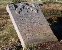 Mid-1800s headstone listing several deceased members of the Mullowney family.  Photo taken November, 2005.; HFNL/ Dale Jarvis 2005