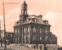 Front and side elevations, Glace Bay Town Hall, Glace Bay, NS, circa 1918.; Courtesy of Gary Gallivan.