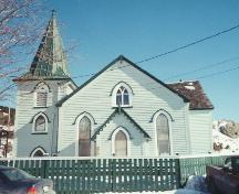 View of front facade, Christ Church, 086 Quidi Vidi Village Road, St. John's, taken 2004.; HFNL 2005
