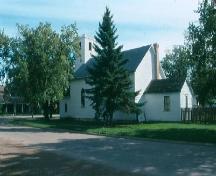 View from north showing crenellated spire, 2002.; Government of Saskatchewan, Frank Korvemaker, 2002.