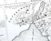 Engraved map showing barns behind Government House; Meacham's Illustrated Historical Atlas of PEI, 1880