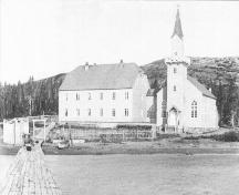 Historic postcard of the first Moravian Church in Makkovik, transported from Germany in 1896, and destroyed by fire in 1948.; HFNL 2006