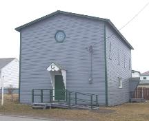 View looking west of Victoria Hall Masonic Lodge #1378, Fortune, NL  showing the main facade. Photo taken April 2006. ; HFNL/Andrea O'Brien 2006