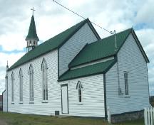 Side and rear photo view of St. Joseph's Roman Catholic Church, Bonavista, circa 2006, after restoration work; Newfoundland Historic Trust, 2005