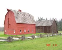 Annand/Rowlatt Barns:  Exterior view of the 1939 Red Barn and the 1898 Barn, March 2005; Township of Langley, Julie MacDonald 2005