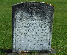 Grave marker of Frederick Armand Robichaud, one of the founders of Corberrie.; Heritage Division, NS Dept. of Tourism, Culture and Heritage, 2006.