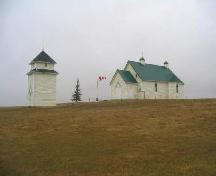 View northeast at church building and bell tower, 2005; Government of Saskatchewan, Marvin Thomas, 2005