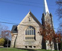 West elevation, Saint John the Evangelist Roman Catholic Church, Windsor, Nova Scotia, 2006.
; Heritage Division, NS Dept. of Tourism, Culture and Heritage, 2006.