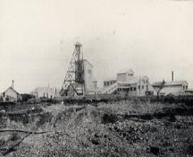Historic image of Buchans mine production site showing Lucky Strike Deckhead, left of center, 1928; Buchans Heritage Society 2007