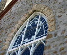 Detail of pointed window and stonework on the St. Paul's United Church, Boissevain, 2005; Historic Resources Branch, Manitoba Culture, Heritage & Tourism 2005