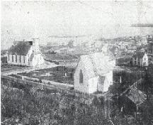 Historic image of Elliston showing Methodist Church at left and St. Mary's Anglican Church at right, circa early 1900s; Tourism Elliston Inc. 2007