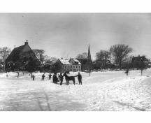 Winter scene on Rochford Square, early 1900s; PEI PARO Accession #:  3466/HF.72.66.4.56