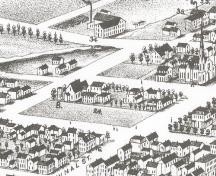 Showing drawing of Rochford Square; Panoramic View of Charlottetown - 1878