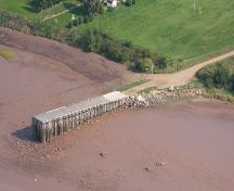 Aerial view of the Belliveau Village Wharf and the Petitcodiac River; Memramcook Valley Historical Society Inc.