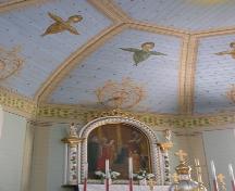 View of the interior of the Presentation of the Blessed Virgin Mary Ukrainian Catholic Church (Delph), Lamont County, showing part of the walls and sanctuary (November 2005); Lamont County, 2005