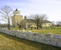 Primary elevations, from the south, of St. Andrew's on the Red Anglican Church, Lockport area, 2006; Historic Resources Branch, Manitoba Culture, Heritage and Tourism, 2006