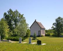 Contextual view, from the southwest, of Lily Bay United Church, Lundar area, 2006; Historic Resources Branch, Manitoba Culture, Heritage and Tourism, 2006