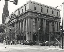 View of the northeast corner as seen from the intersection of Main St. and James St.; OHT, 1981