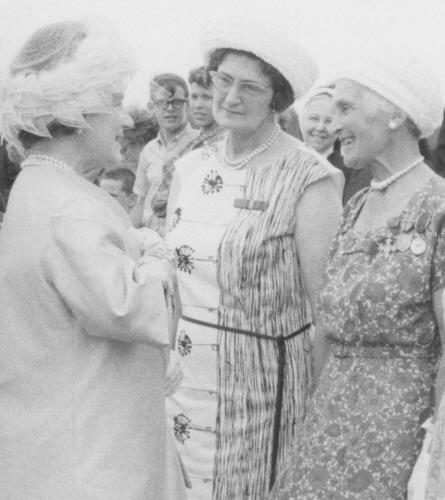 The Queen Mother greets Mona during her 1967 tour