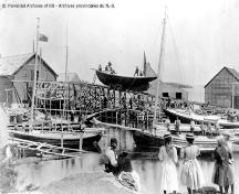 Historic image of the boat building site; Provincial Archives of New Brunswick