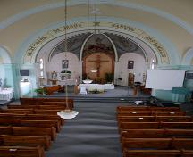 Interior view of the nave of the Sacred Heart of Jesus Roman Catholic Church, Fannystelle, 2005; Historic Resources Branch, Manitoba Culture, Heritage, Tourism and Sport, 2005