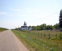 Contextual view, from the north, of the Ruthenian Greek Catholic Church of the Blessed Virgin Mary, Toutes Aides area, 2006; Historic Resources Branch, Manitoba Culture, Heritage and Tourism, 2006