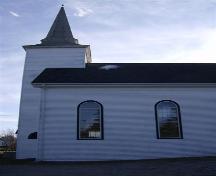 Detail of side elevation and tower, United Baptist Church, Woods Harbour, NS, 2008.; Department of Tourism, Culture and Heritage,Province of Nova Scotia 2008