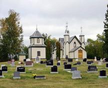 Contextual view, from the west, of St. Michael's Ukrainian Catholic Church, Olha, 2006; Historic Resources Branch, Manitoba Culture, Heritage and Tourism, 2006