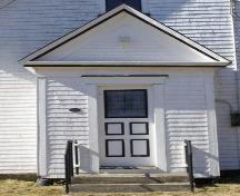 Detail of front entry porch of the South Canaan Free Baptist Church, South Canaan, Yarmouth County, NS, 2008.; Heritage Division, NS Dept. of Tourism, Culture and Heritage, 2008
