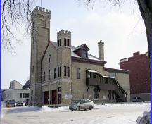 Contextual view, from the northwest, of St. Boniface Fire Hall No. 1, Winnipeg, 2007; Historic Resources Branch, Manitoba Culture, Heritage and Tourism, 2007
