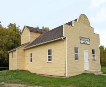 Primary elevations, from the northeast, of Rhodes Community Hall, Dauphin area, 2007; Historic Resources Branch, Manitoba Culture, Heritage, Tourism and Sport, 2007
