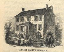 A sketch drawn by Benson Lossings in 1830, depicting the François Baby House during the War of 1812.; Benson Lossings, Pictoral Field Book of the War of 1812, from Windsor's Community Museum.