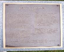Plaque commémorant le fort Carleton; The Valley District Planning Commision