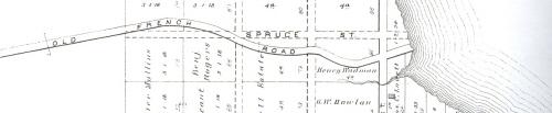Showing Old French Road on map from 1880