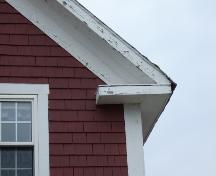 This photograph shows the large eave return, 2007.; Town of St. Andrews