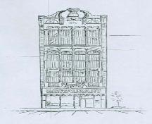 Illustration of the façade of the Petrie Building located at 15 Wyndham Street North.; Statement of Reasons for Designation, “The Petrie Building”, date unknown.