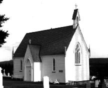 Exterior photo, main entrance, Alexander Chapel of All Souls (Mortuary Chapel), Bonavista, Newfoundland.; HFNL 2005