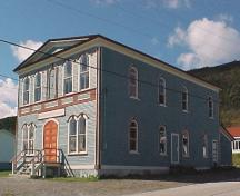 Exterior photo, front and side facades, Lord Nelson Loyal Orange Lodge #149, Woody Point.; HFNL 2005