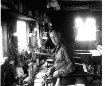 Armand Ouellet in his workshop; Acadian Research Centre