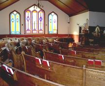 Interior view of Treherne United Church, Treherne, 2006; Historic Resources Branch, Manitoba Culture, Heritage, Tourism and Sport, 2006