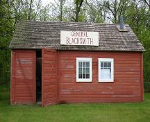 View of the north elevation of the Warkentin Blacksmith Shop, St. Francois-Xavier, 2004; Historic Resources Branch, Manitoba Culture, Heritage, Tourism and Sport, 2004