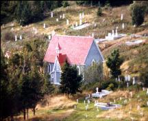 Aerial view of Mortuary Chapel, Trinity, Newfoundland; HFNL 2005