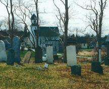 Old Port Medway Cemetery looking toward United Baptist Church, Port Medway, NS, 2000.; Port Medway Cemetery Committee
2000