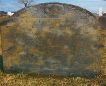 Oldest headstone, dated 1783 found in the Old Port Medway Cemetery, Port Medway, NS, 2000. The stone is in memory of Samuel Mack, a loyalist from Connecticut.; Port Medway Cemetery Committee
2000