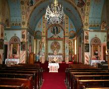 View of nave and sanctuary of the Historic Ukrainian Catholic Church of the Resurrection, Dauphin, 2005; Historic Resources Branch, Manitoba Culture, Heritage, Tourism and Sport, 2005