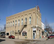 View of south elevation of the Independent Order of Odd Fellows Building, Neepawa, 2005; Historic Resources Branch, Manitoba Culture, Heritage, Tourism and Sport, 2005