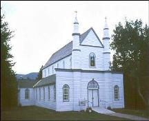 View of main facade of Precious Blood Church and Bell House, St. Andrew's, NL.; Heritage Foundation of Newfoundland and Labrador 2005