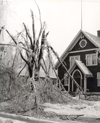 Showing building after a sleet storm, 1956