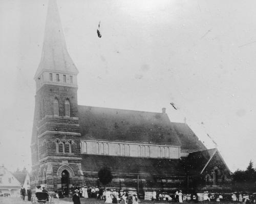 Archival image of church and grounds, c. 1900
