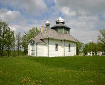 View from the southwest of St. Michael's Ukrainian Greek Orthodox Church, near Gardenton, 2005; Historic Resources Branch, Manitoba Culture, Heritage, Tourism and Sport, 2005
